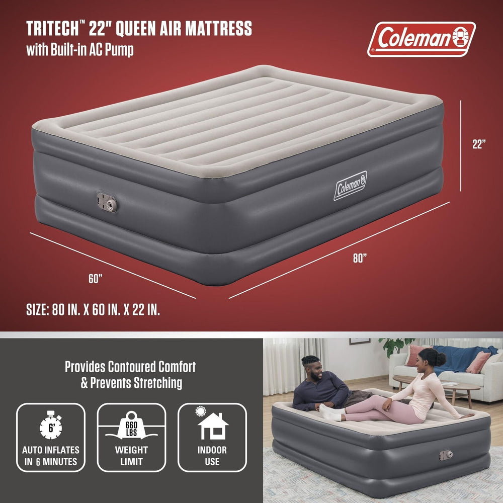Coleman Tritech Air Mattress Queen 22” with Built-in AC Pump Retail $84.77