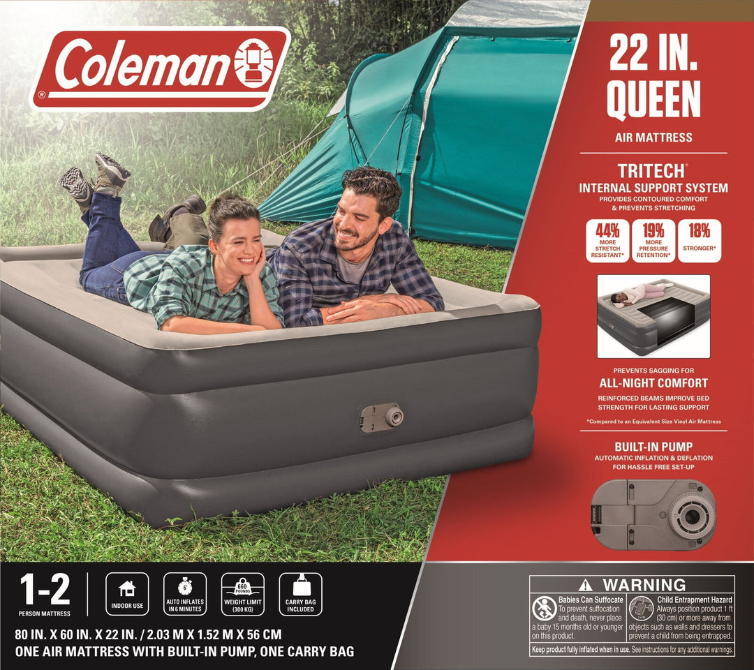 Coleman Tritech Air Mattress Queen 22” with Built-in AC Pump Retail $84.77