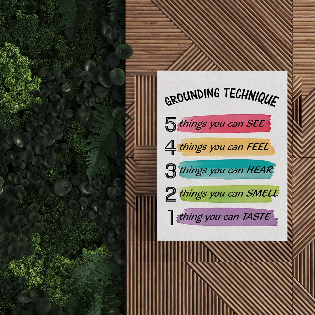 Grounding Technique Canvas Wall Art Decor Grounding Exercises Poster Painting Framed Print Signs Colorful Picture for Home School Psychologist Office Decor 12 X 15 inch