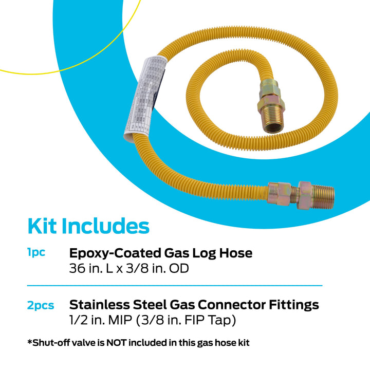 Eastman 36 Inch x 3/8 Inch OD Flexible Gas Line Connector with (2) 1/2 Inch MIP Fitting Ends for Natural Gas and Liquid Propane, Stainless Steel, Yellow, 10YE505036B