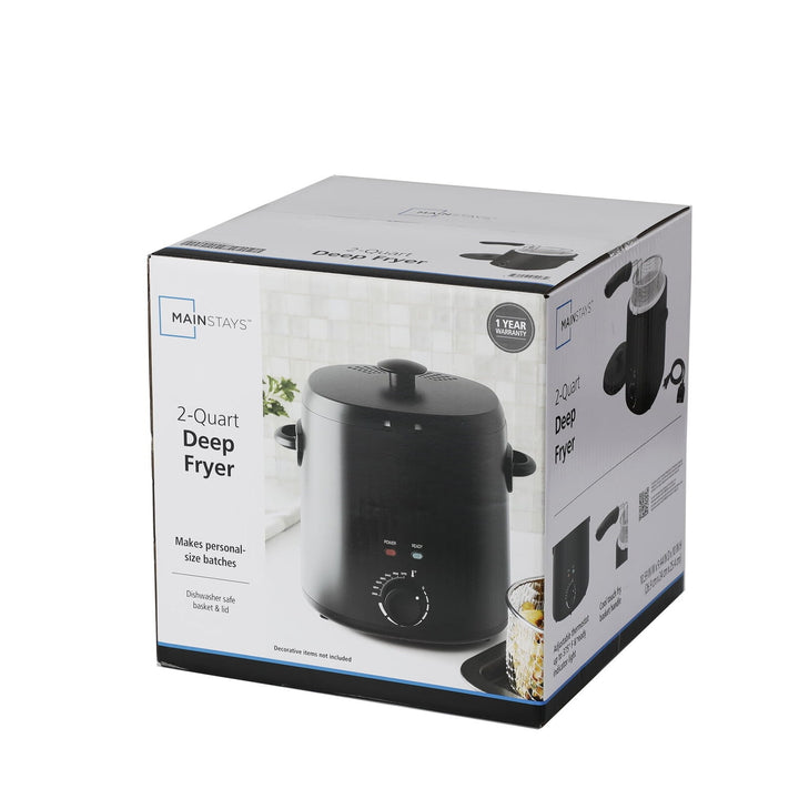 Mainstays 2QT Black Round Deep Fryer with Detachable Basket Thermostat Retail $29.42