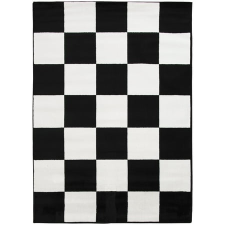 Mainstays 5x7 Black and White Checkered Indoor Area Rug Retail $49.97
