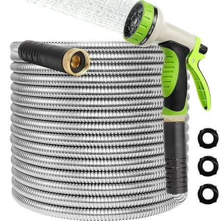 Teblint Metal Garden Hose 50ft  304 Stainless Steel Garden Hose  Heavy Duty Water Hoses with 10 Function Hose Nozzle  Flexible  No Kink & Tangle  Leak Retail $30.69