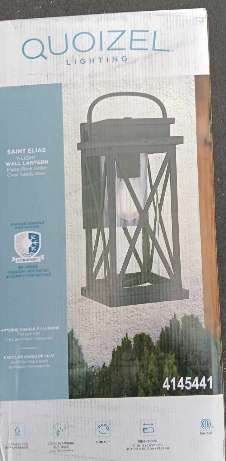 CLEARANCE- Quoizel Wall Lantern Black 4145441 (Missing Glass Light Cover &Light Bulb) NEW Retail $25.00