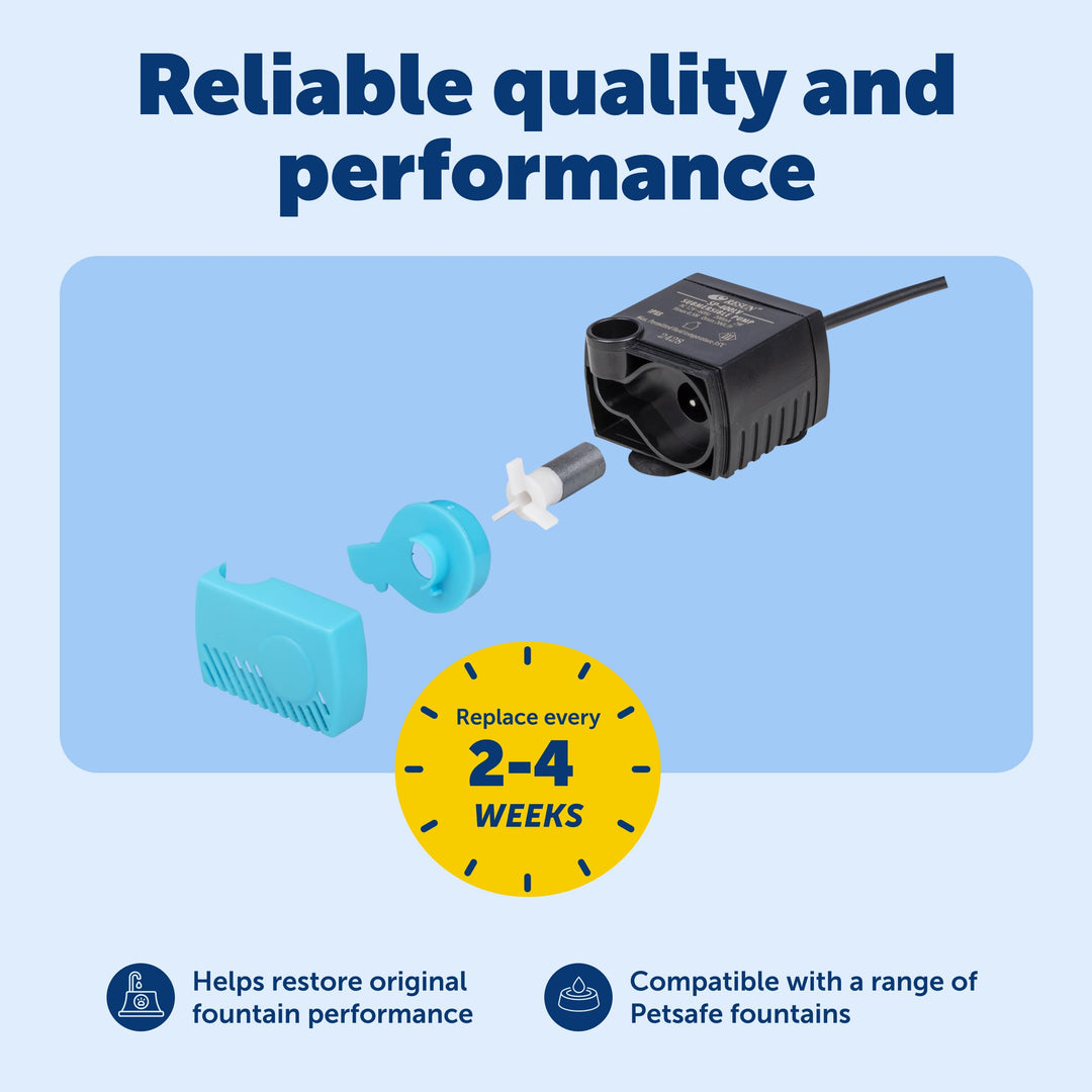 PetSafe Replacement Pump, Submersible, Quiet Operation, Compatible with Drinkwell Ceramic, Stainless Steel, 360 Pet Water Fountains (PAC00-13206)