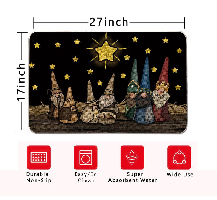 Christmas Door Mat Outdoor Rug Gnomes Black Doormat Entrance Rug Winter Door Mat Outdoor Farmhouse Decor Home Kitchen Floor Front Door Mats 17 x 27 Inch
