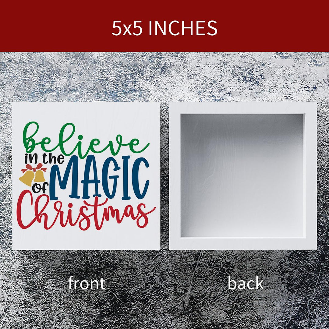 Funny Christmas Wooden Box Sign Plaque Believe in the Magic of Christmas Wood Box Sign Rustic Art Home Shelf Desk Decor 5 x 5 x 1 Inches