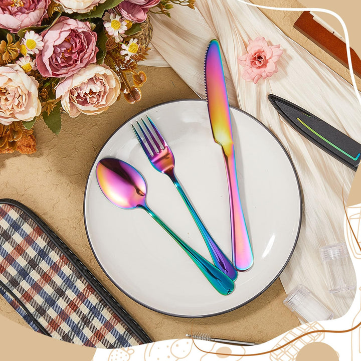 Suclain 10 Sets Portable Travel Utensils with Case Camping Lunch Cutlery set Bulk Reusable Stainless Steel Flatware for Camping, Travel, College School, Backpacking Trip, Picnic, Hiking (Colorful)