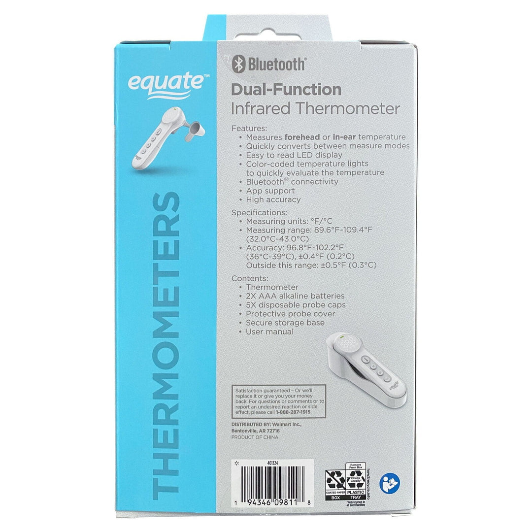 Equate Bluetooth Dual-Function Infrared Thermometer with Forehead and Ear Mode Retail $24.98