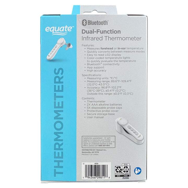 Equate Bluetooth Dual-Function Infrared Thermometer with Forehead and Ear Mode Retail $24.98