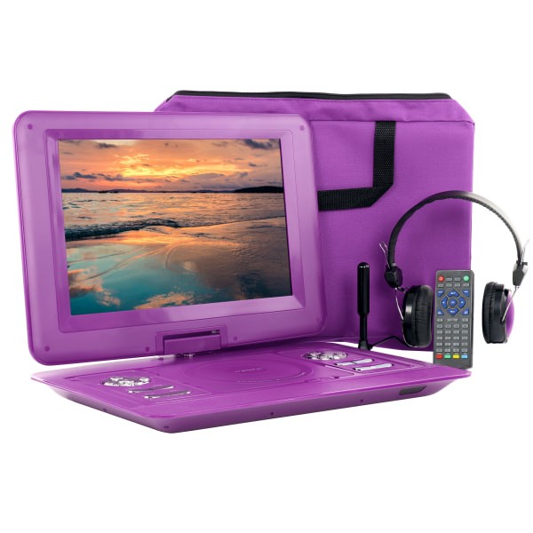 Trexonic Portable TV+DVD Player with Color TFT LED Screen and USB/HD/AV Inputs, 13.3", Purple