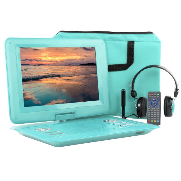 Trexonic Portable TV+DVD Player with Color TFT LED Screen and USB/HD/AV Inputs, 13.3", Teal