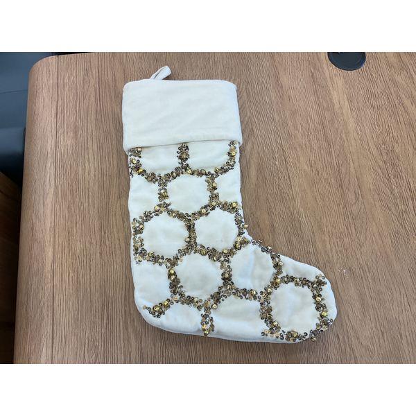 N/A White Honeycomb Sequin Christmas Stocking Retail $25.00