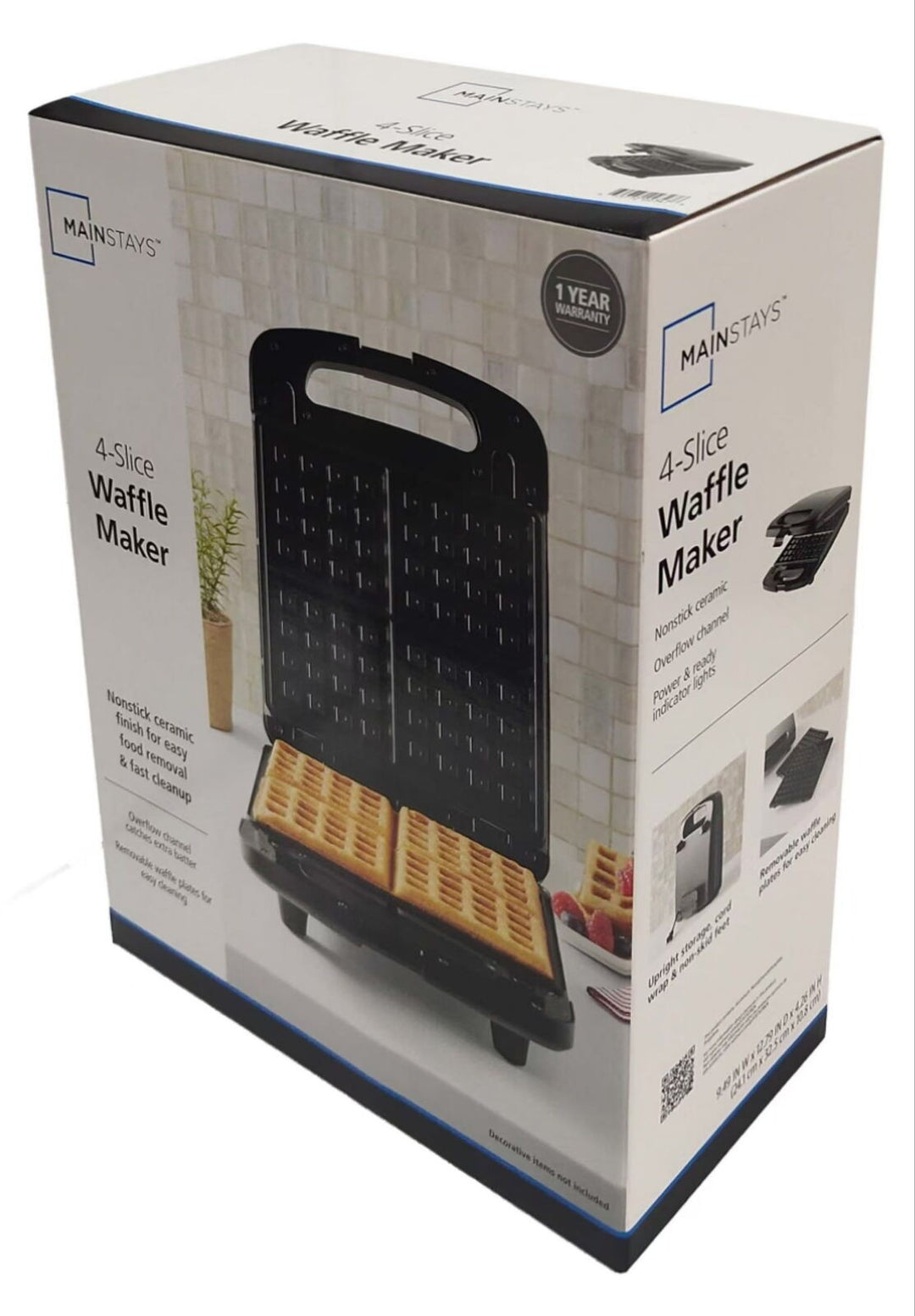 Mainstays 4-Slice Waffle Maker, Removable Plates, Black Matte Retail $37.53