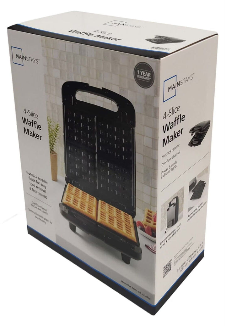 Mainstays 4-Slice Waffle Maker, Removable Plates, Black Matte Retail $37.53