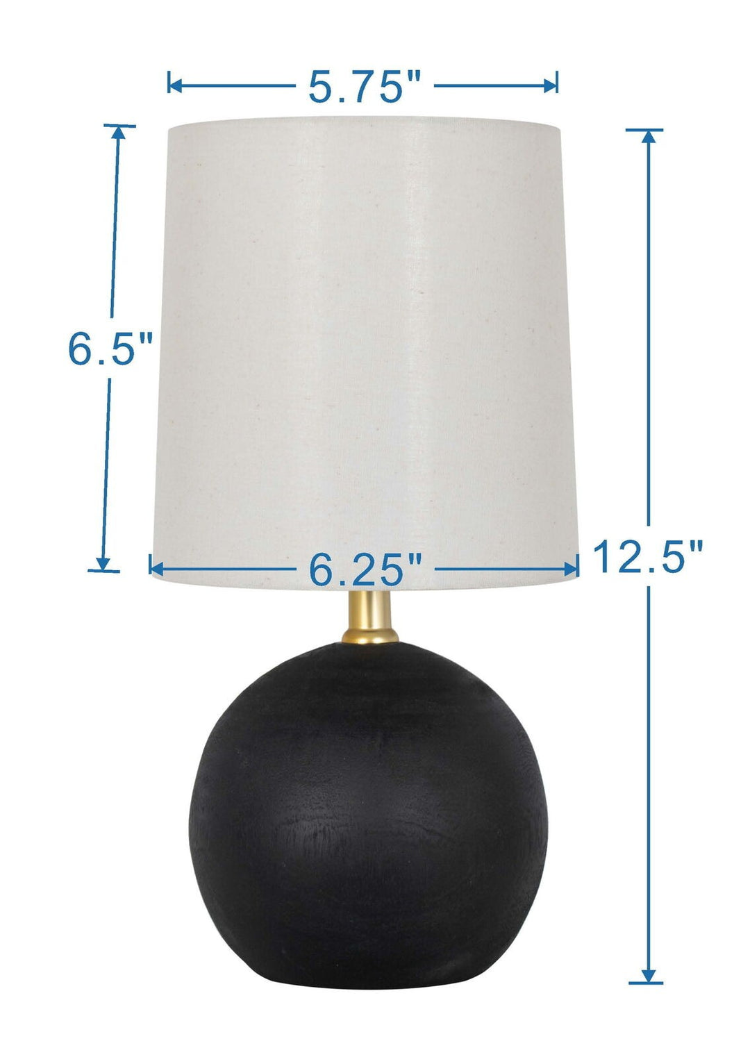Mainstays 12.5” Mini Black Wood Ball Table Lamp with White Fabric Shade Retail $10.47
