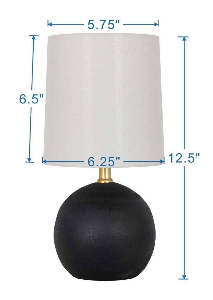 Mainstays 12.5” Mini Black Wood Ball Table Lamp with White Fabric Shade Retail $10.47