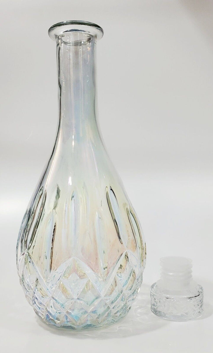LUCKY STAR Iridescent Clear Glass Wine Decanter with Stopper - 33 Fl Oz - 11.5" Retail $5.00