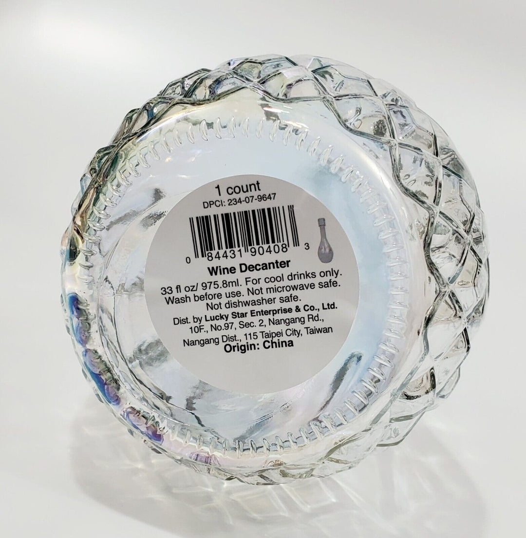 LUCKY STAR Iridescent Clear Glass Wine Decanter with Stopper - 33 Fl Oz - 11.5" Retail $5.00