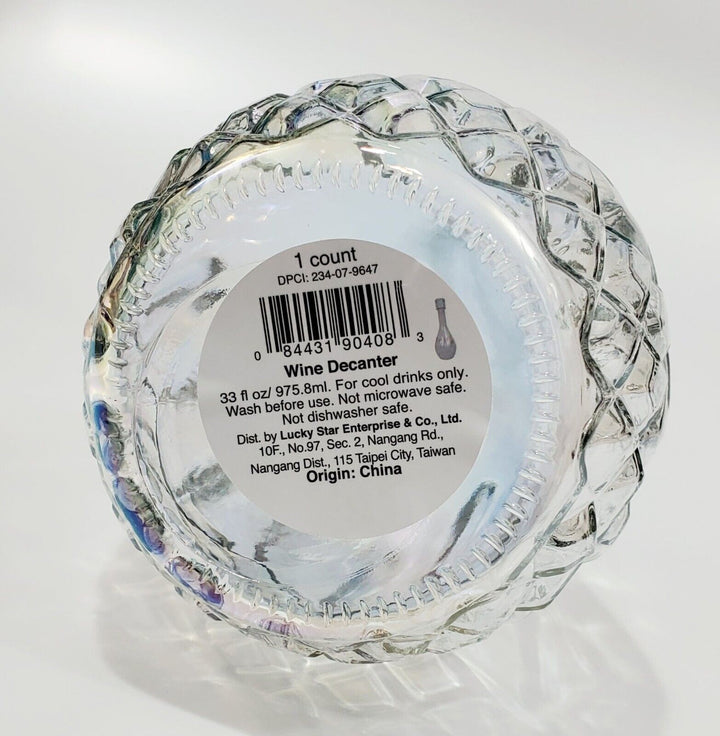 LUCKY STAR Iridescent Clear Glass Wine Decanter with Stopper - 33 Fl Oz - 11.5" Retail $5.00