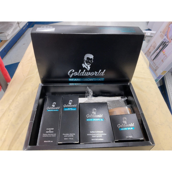 Goldworld Beard Growth Kit - Oil, Serum, Balm, Wash, Scissors, Brush