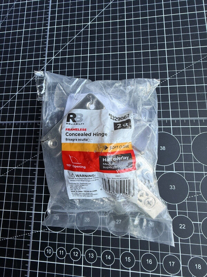Reliabilt 110 Degree  Half Overlay Concealed Soft Close Nickel Plated Hinge 2pk