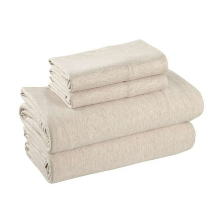 Mainstays Extra Soft Adult Jersey Bed Sheet Set  Queen  Oatmeal Heather  4 Pieces Retail $24.96