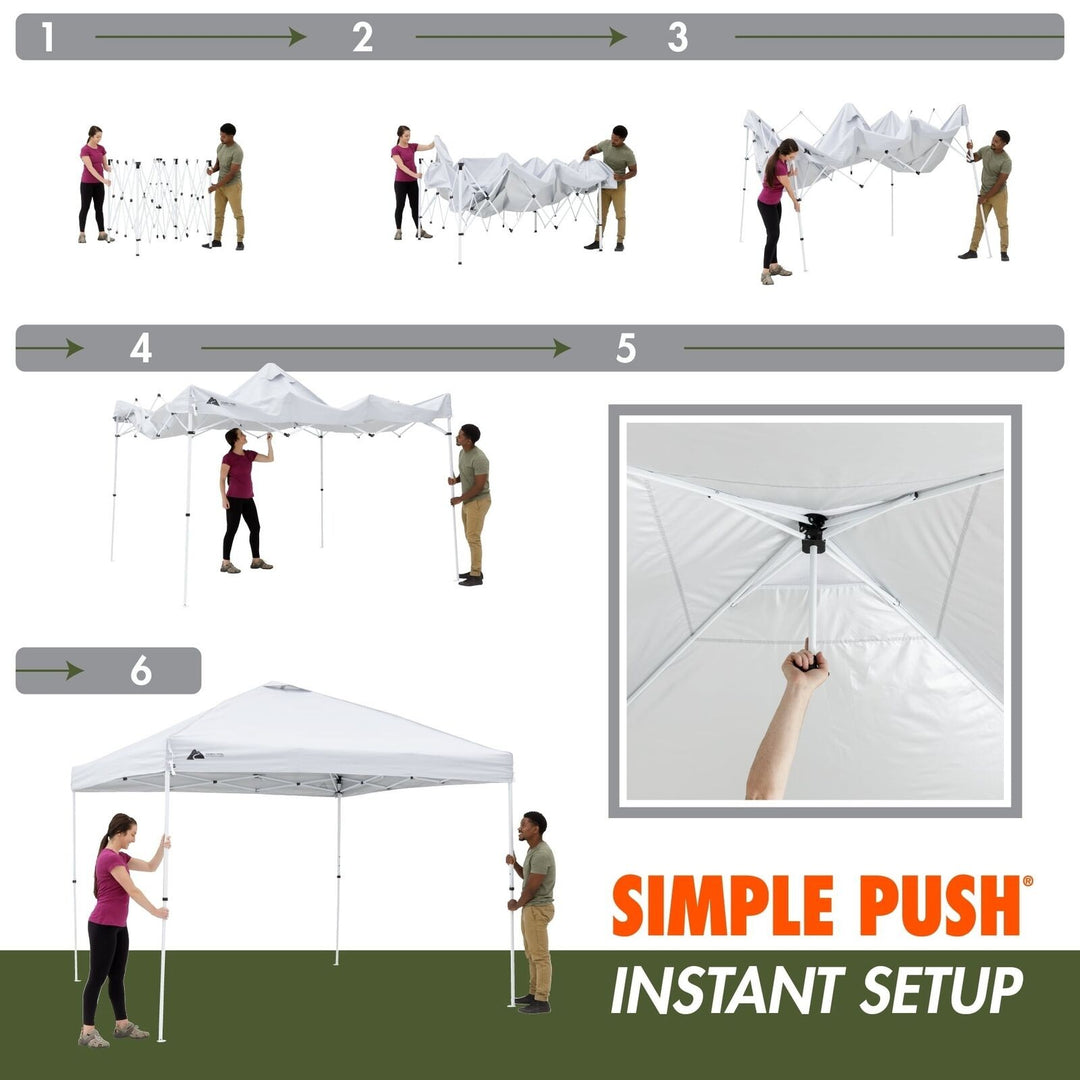Ozark Trail 10x10 Instant Pop up Canopy Tent with Simple Push Setup – Straight Leg Pop-up Tent for Tailgating  Camping & Events  White Retail $95.97