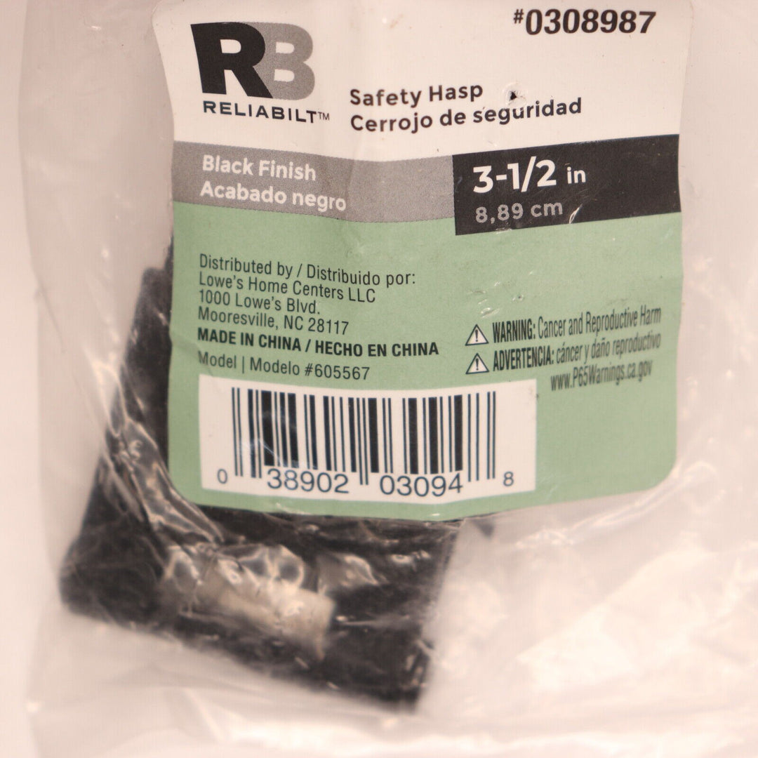 Reliabilt Safety Hasp Black 3-1/2  0308987 Retail $13.79