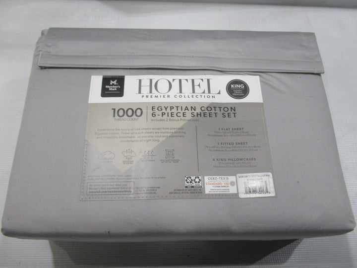 Members Mark Hotel Luxury Collection 1000 TC Cotton Sheet Set King Soft Silver Retail $99.19