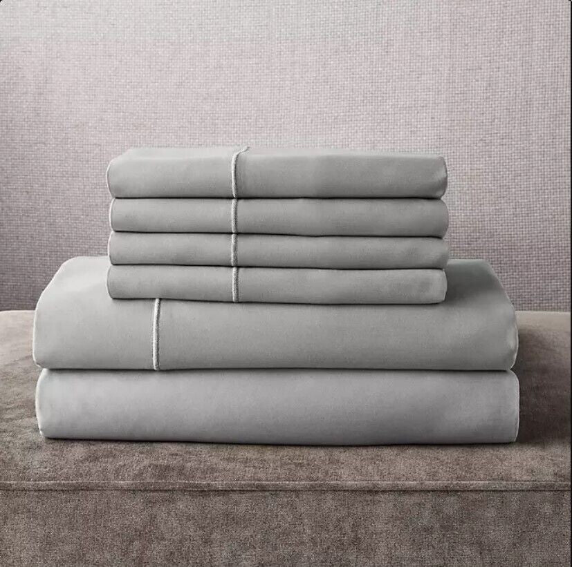 Members Mark Hotel Luxury Collection 1000 TC Cotton Sheet Set King Soft Silver Retail $99.19