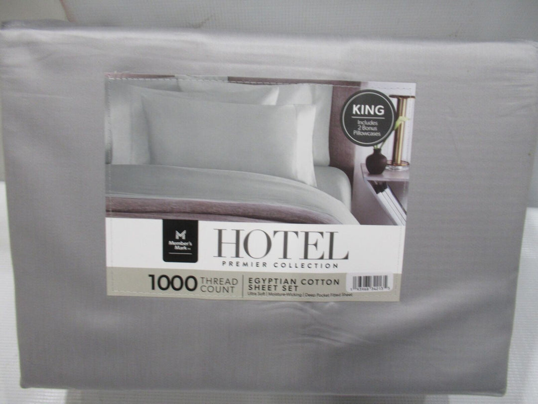 Members Mark Hotel Luxury Collection 1000 TC Cotton Sheet Set King Soft Silver Retail $99.19