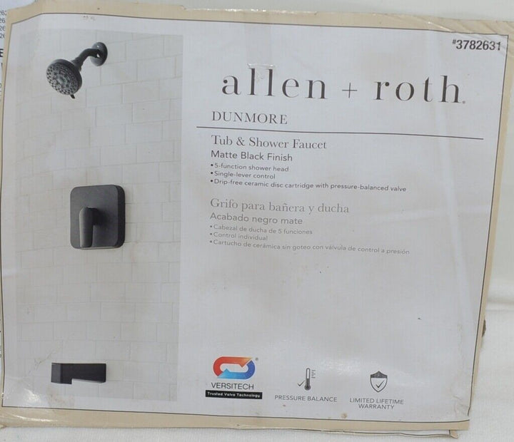 Allen + Roth Dunmore Matte Black 1-handle Multi-function 3.752-Inches Round Bathtub and Shower Faucet with Valve Retail $225.50