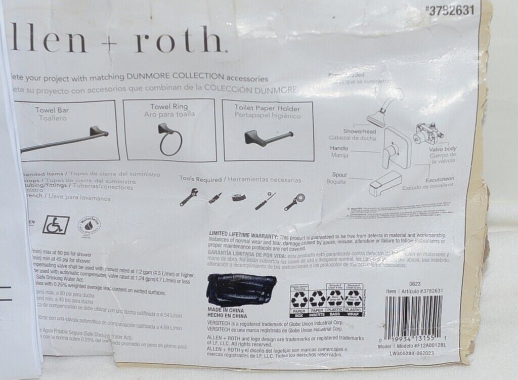 Allen + Roth Dunmore Matte Black 1-handle Multi-function 3.752-Inches Round Bathtub and Shower Faucet with Valve Retail $225.50