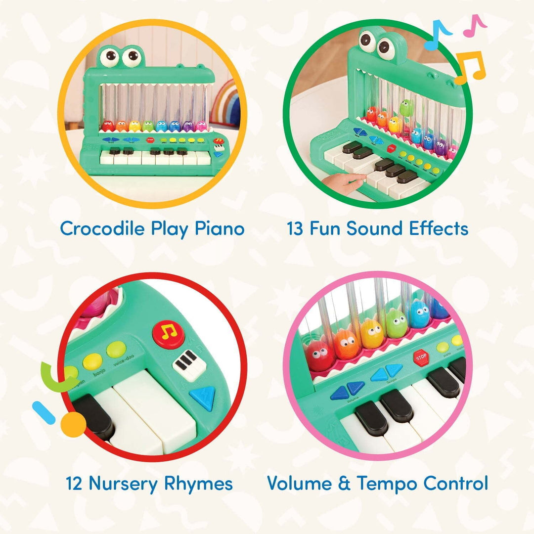 Battat Croco Pop Piano Toy Keyboard with Songs Sounds Lights  Baby and Toddler Toys