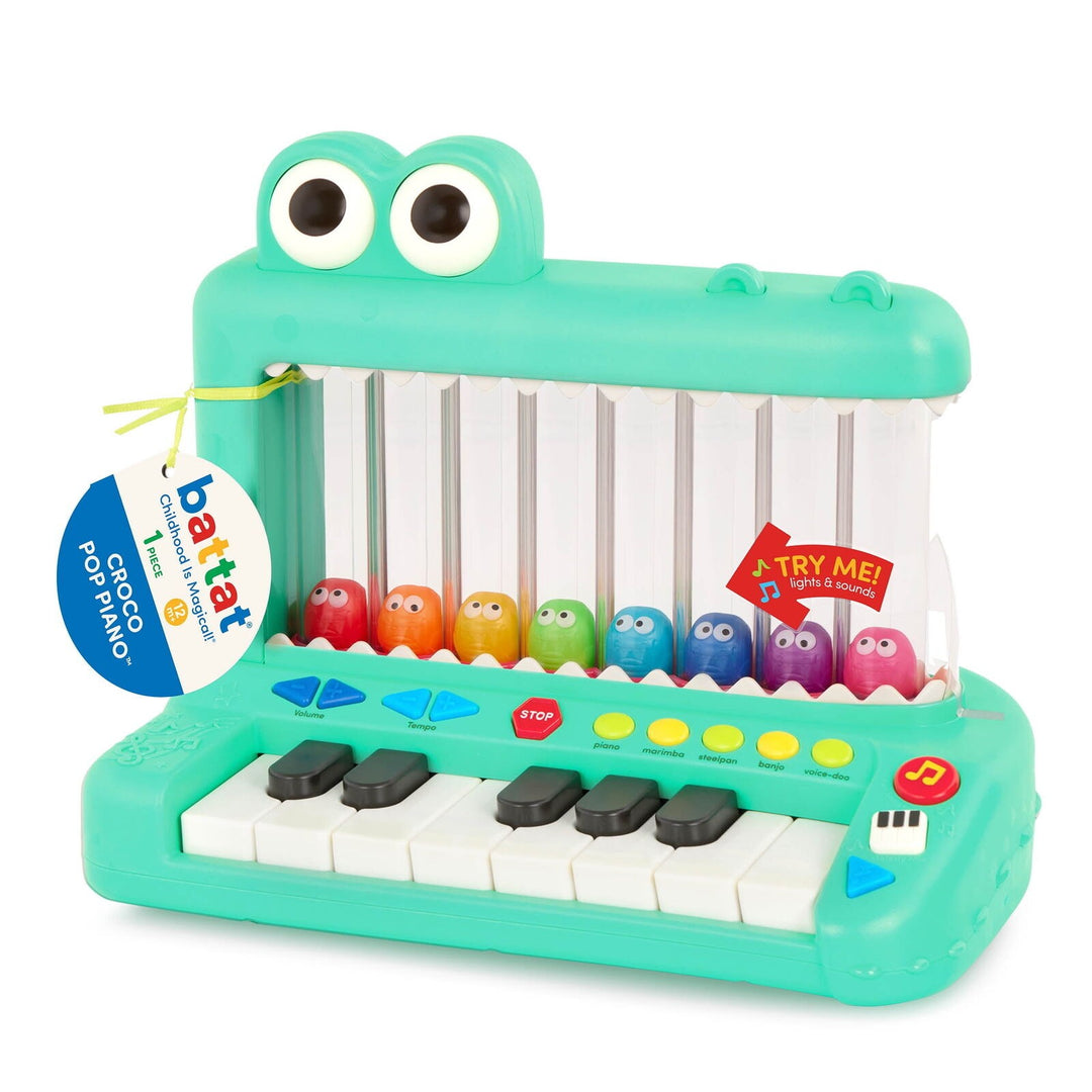 Battat Croco Pop Piano Toy Keyboard with Songs Sounds Lights  Baby and Toddler Toys