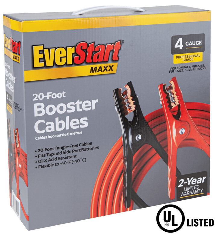 EverStart Maxx 20 Ft 4 Gauge Booster Cables – 250 Amps Retail $37.96