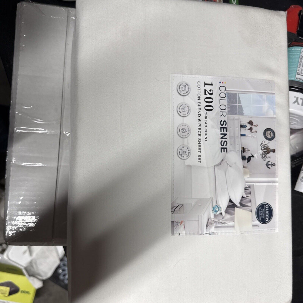 Color Sense 1200 Thread Count Cotton Blend 6 Piece Sheet Set - Queen White Retail $34.99