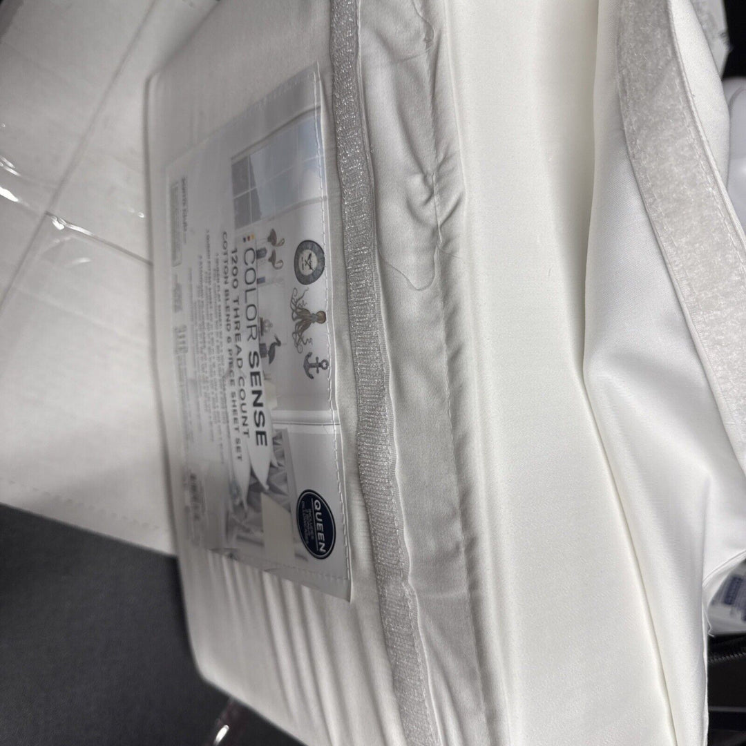 Color Sense 1200 Thread Count Cotton Blend 6 Piece Sheet Set - Queen White Retail $34.99