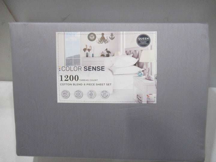 Color Sense 1200 Thread Count Cotton Blend 6 Piece Sheet Set Queen Soft Silver Retail $34.99