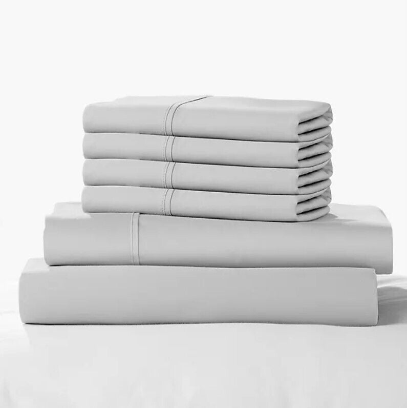 Color Sense 1200 Thread Count Cotton Blend 6 Piece Sheet Set Queen Soft Silver Retail $34.99