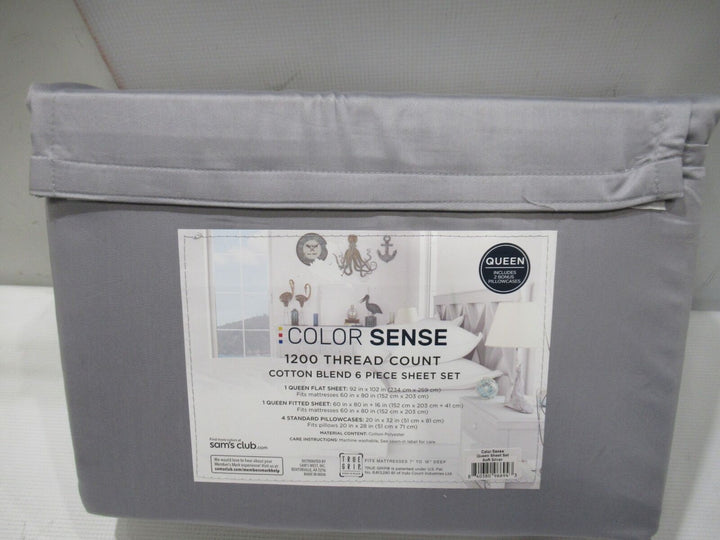 Color Sense 1200 Thread Count Cotton Blend 6 Piece Sheet Set Queen Soft Silver Retail $34.99