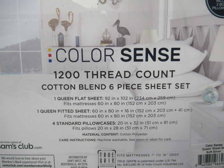 Color Sense 1200 Thread Count Cotton Blend 6 Piece Sheet Set Queen Soft Silver Retail $34.99