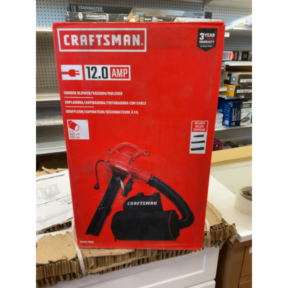CRAFTSMAN 3-in-1 Leaf Blower, Vacuum and Mulcher, Backpack Blower Up to 260 MPH, 12 Amp, Corded Electric Leaf Collector (CMEBL7000)