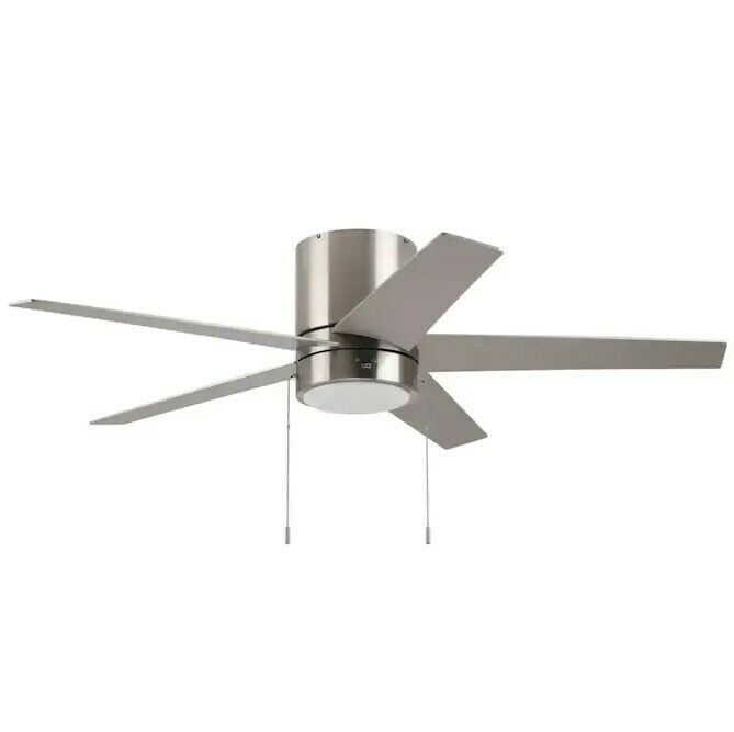 Harbor Breeze Quonta Brushed Nickel 52-in LED Indoor Flush Mount Ceiling Fan (5-Blade)