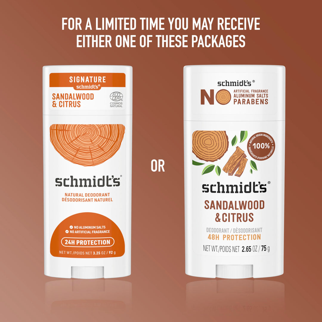 Schmidt's Aluminum-Free Vegan Deodorant Sandalwood & Citrus for Women and Men, with 24 Hour Odor Protection, Natural Ingredients, Cruelty-Free, 2.65 oz Retail $8.00