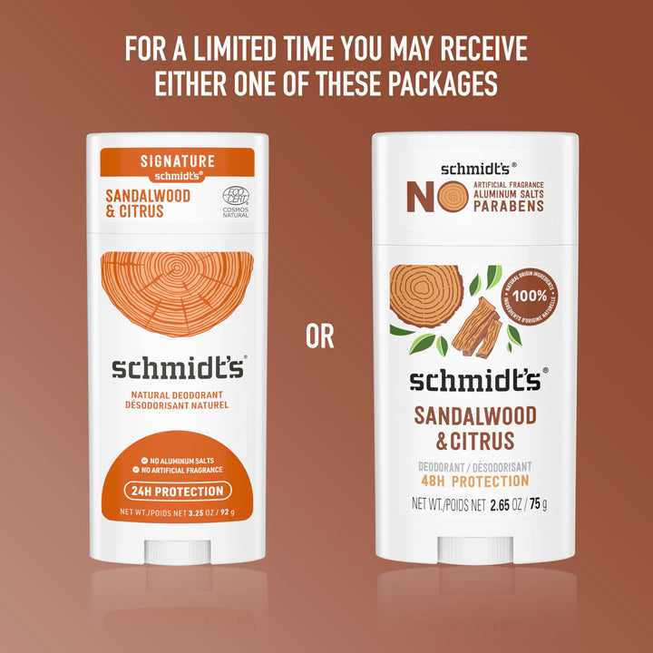 Schmidt's Aluminum-Free Vegan Deodorant Sandalwood & Citrus for Women and Men, with 24 Hour Odor Protection, Natural Ingredients, Cruelty-Free, 2.65 oz Retail $8.00