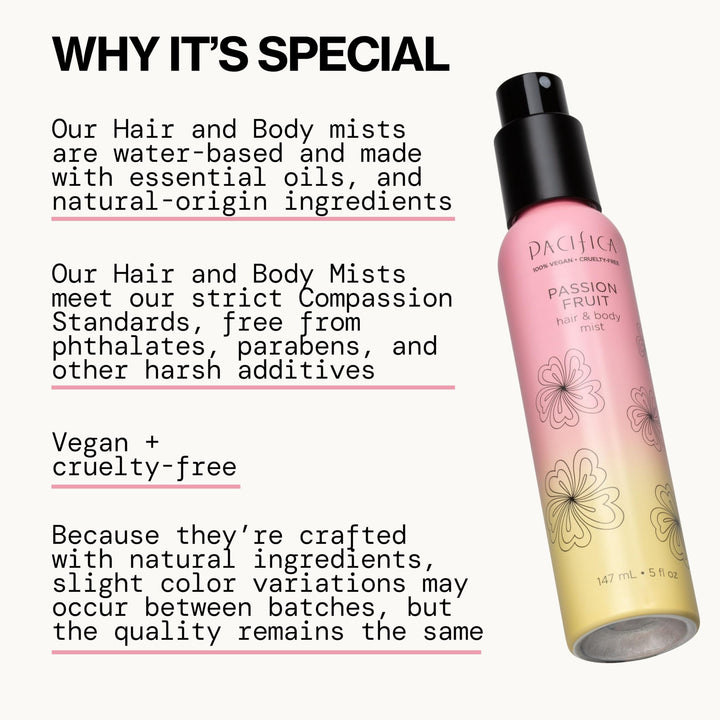 Pacifica Hair Mist Perfume & Full Body Spray for Women - Passion Fruit Body Mist Fragrance w/Pineapple, Orange Blossom, Vanilla, Sandalwood & Bergamot Ã¢â‚¬â€œ Alcohol-Free, Vegan & Cruelty-Free, 5 oz