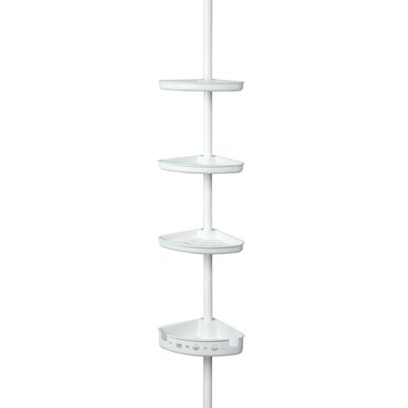 Mainstays Adjustable Tension Steel Shower Pole Caddy  3 Shelves  60  - 96   White Finish