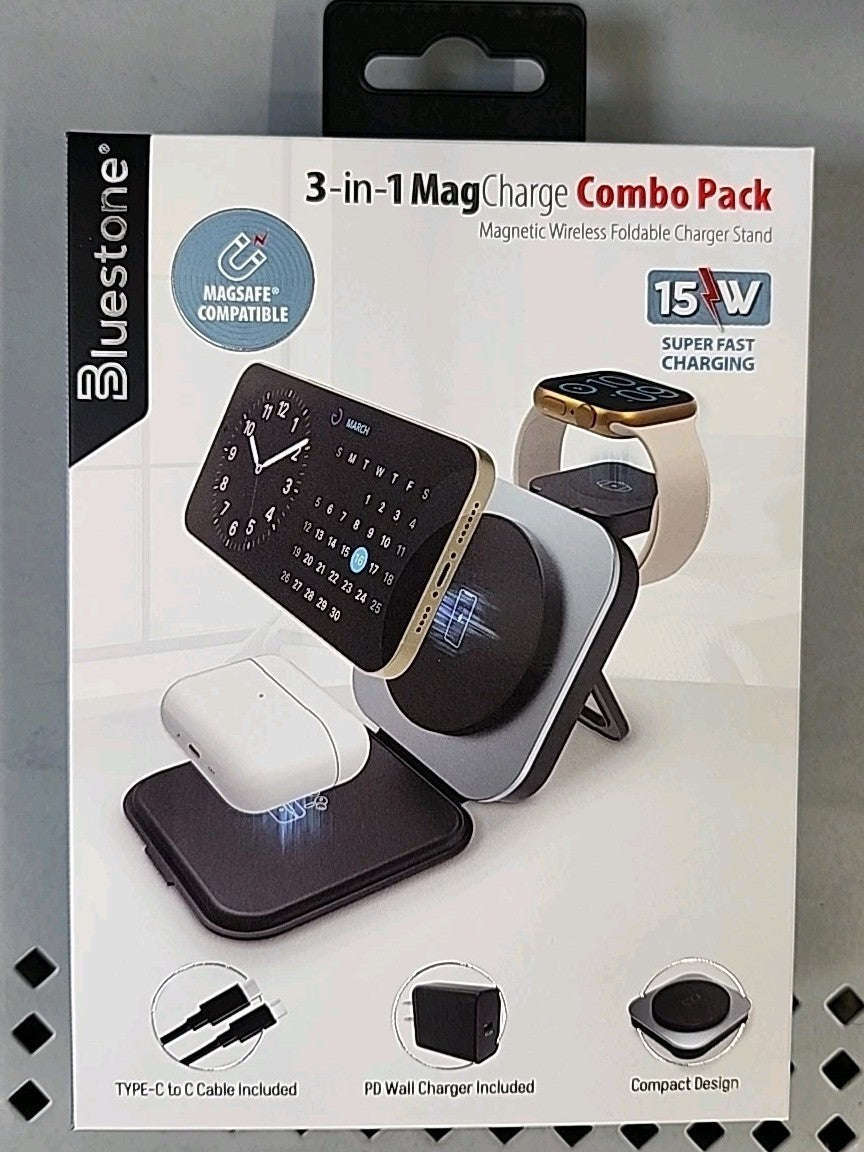 3-in-1 Magnetic Wireless Charger for Smartphone Apple Watch and AirPods WMGS26GY Retail $19.88
